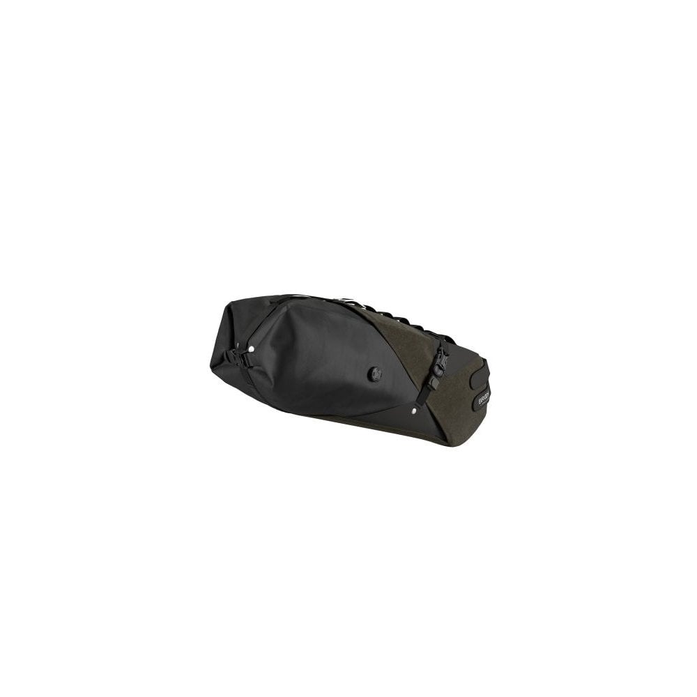 Brooks Scape Seat Bag in muddy green waterproof bikepacking drybag with daisy chain attachment, designed for cycling accessories.
