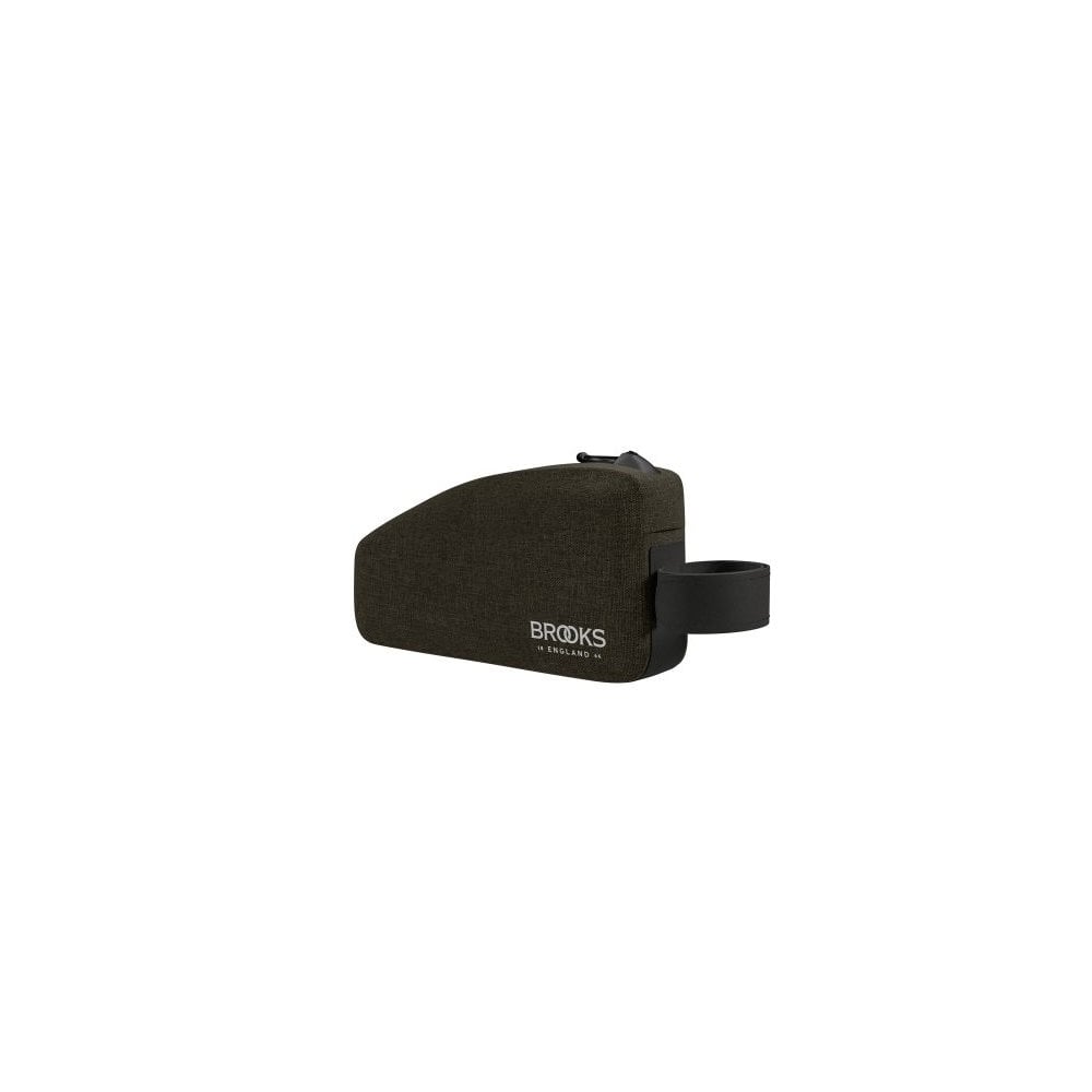 Brooks Scape waterproof top tube bag in mud green with reflective details, designed for cycling bike accessories.