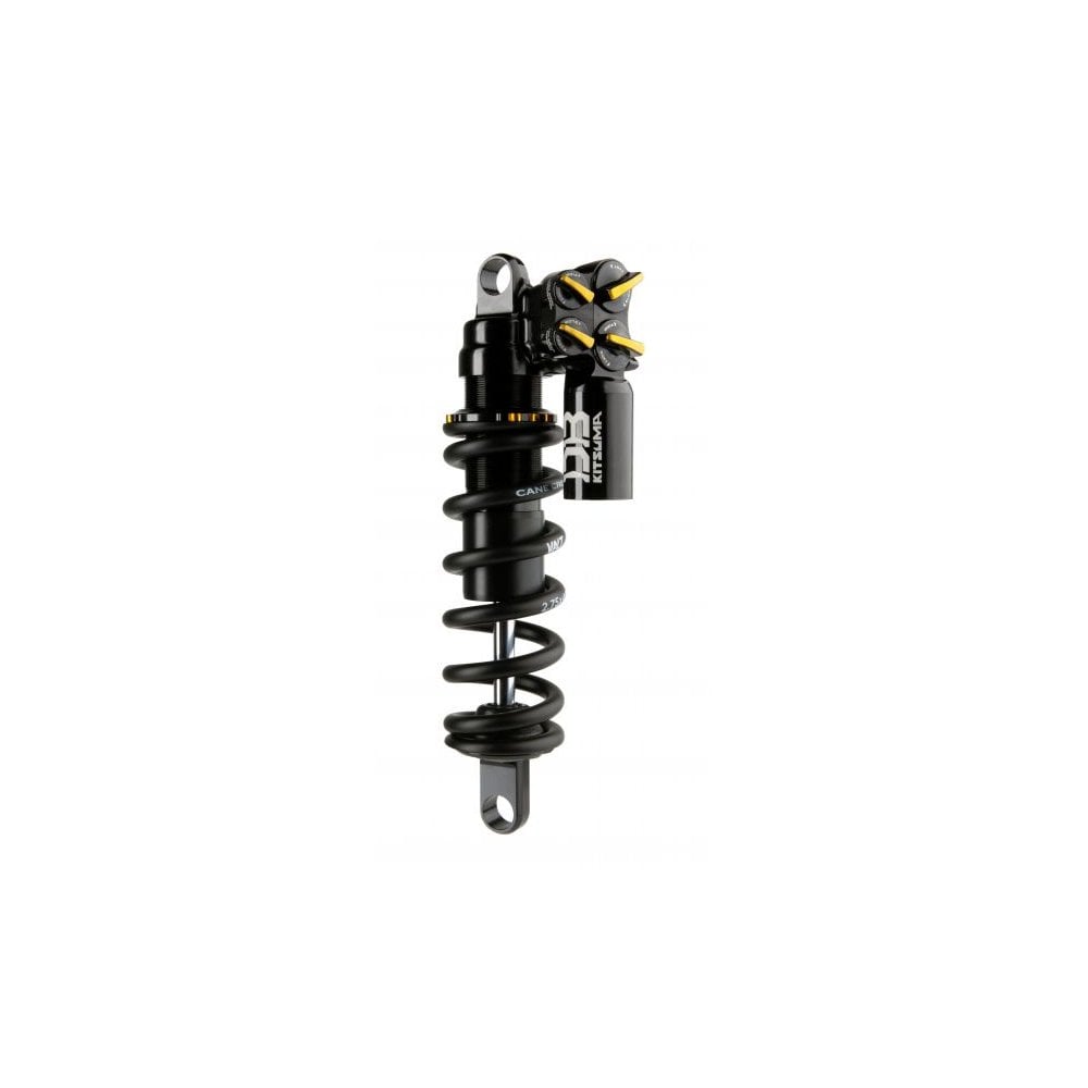 Cane Creek Kitsuma Coil rear shock with tool-free adjustment and 3-position climb switch for mountain bike suspension.