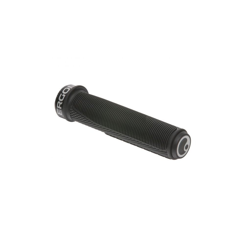 Ergon GFR1 black MTB gravity grips with high-strength alloy clamps, designed for mountain bike handlebars.