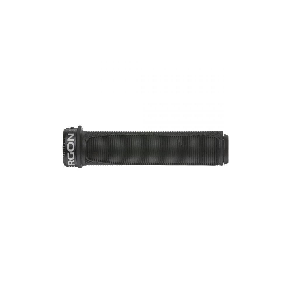 Black Ergon GFR1 MTB grips with high-strength alloy clamps, designed for gravity mountain biking components.
