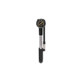 Topeak Pocket Shock DXG hand pump with pressure gauge, designed for suspension forks and shocks, compact and portable bike accessories.