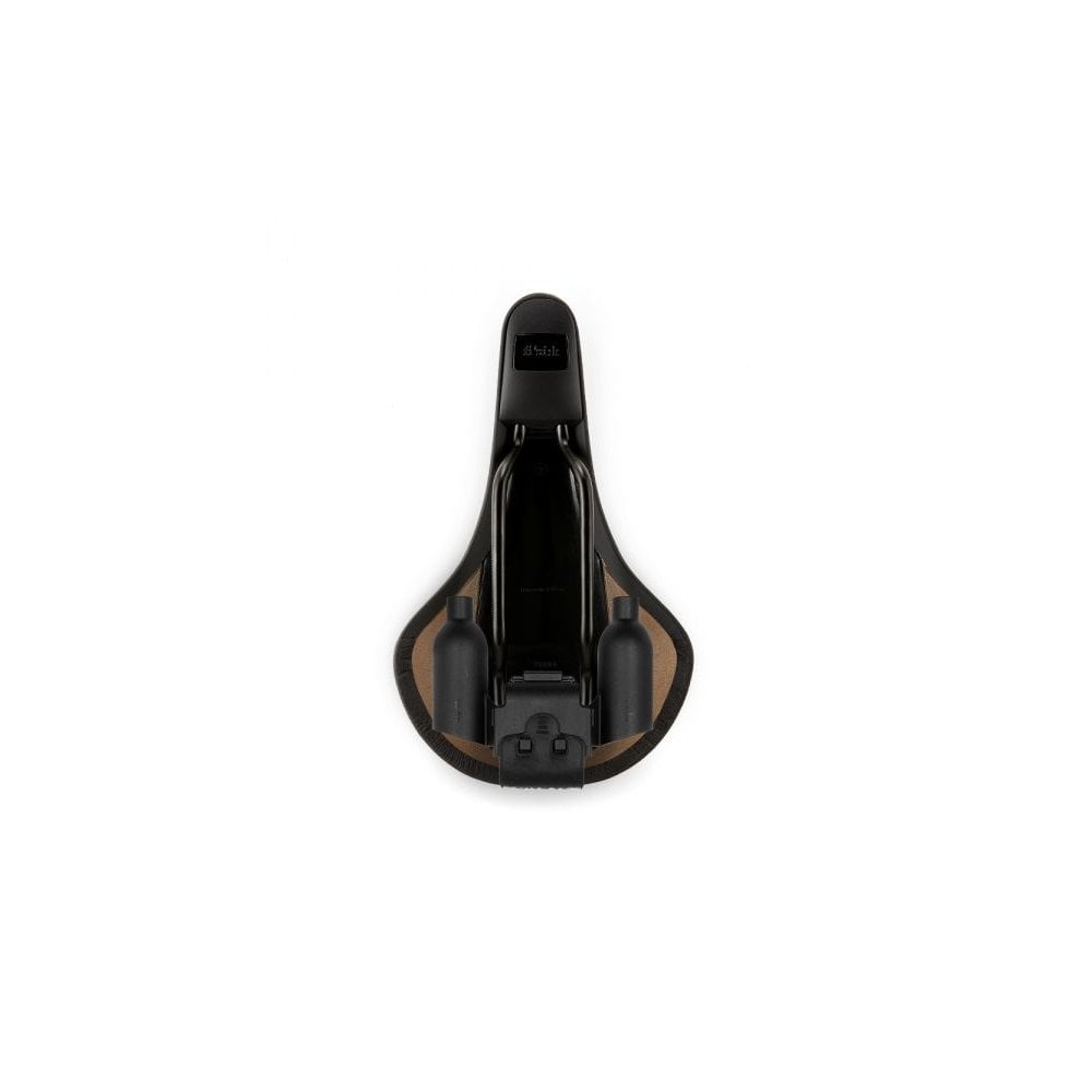Fizik Terra Alpaca X5 MTB saddle in black with Mobius S-Alloy rails, 145mm width, shown with included tool kit for mountain biking.