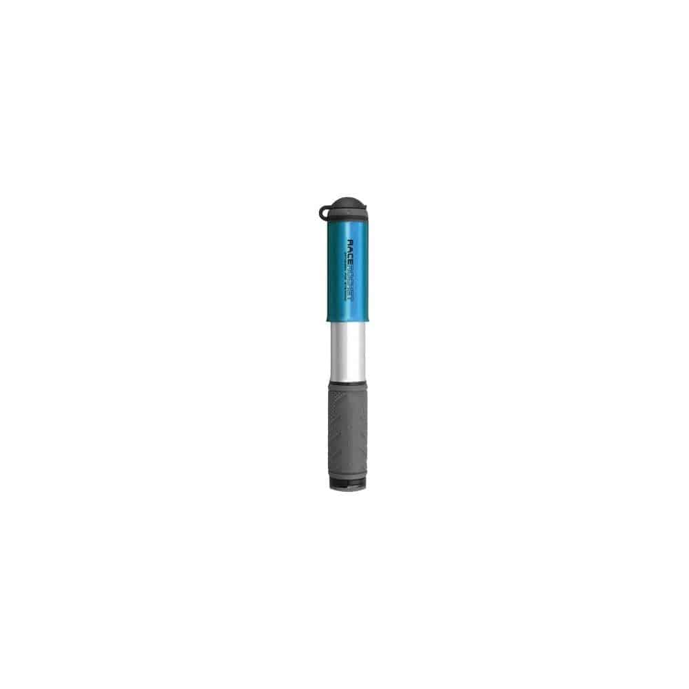 Topeak Race Rocket portable bike pump with Presta and Schrader valves, compact cycling accessory for inflating bike tires.