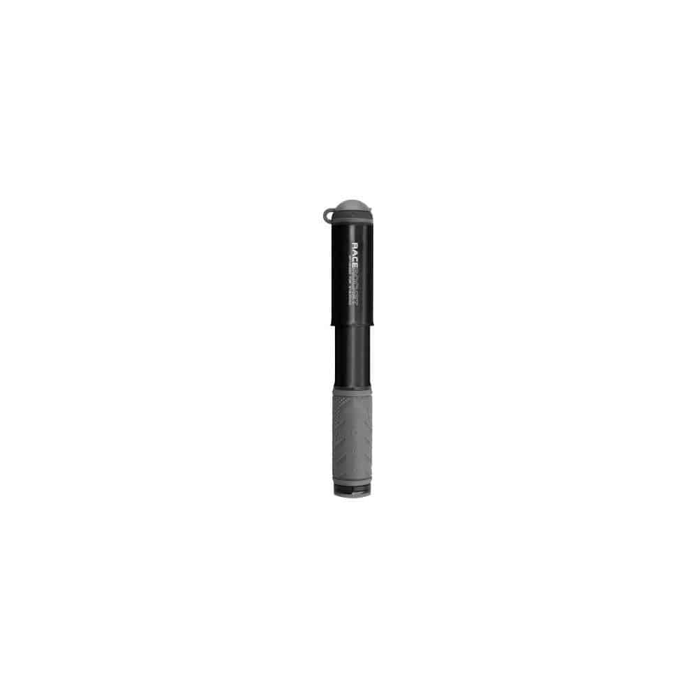 Topeak Race Rocket portable bike hand pump with Presta and Schrader valve adapters, compact bike pump for inflating tires.