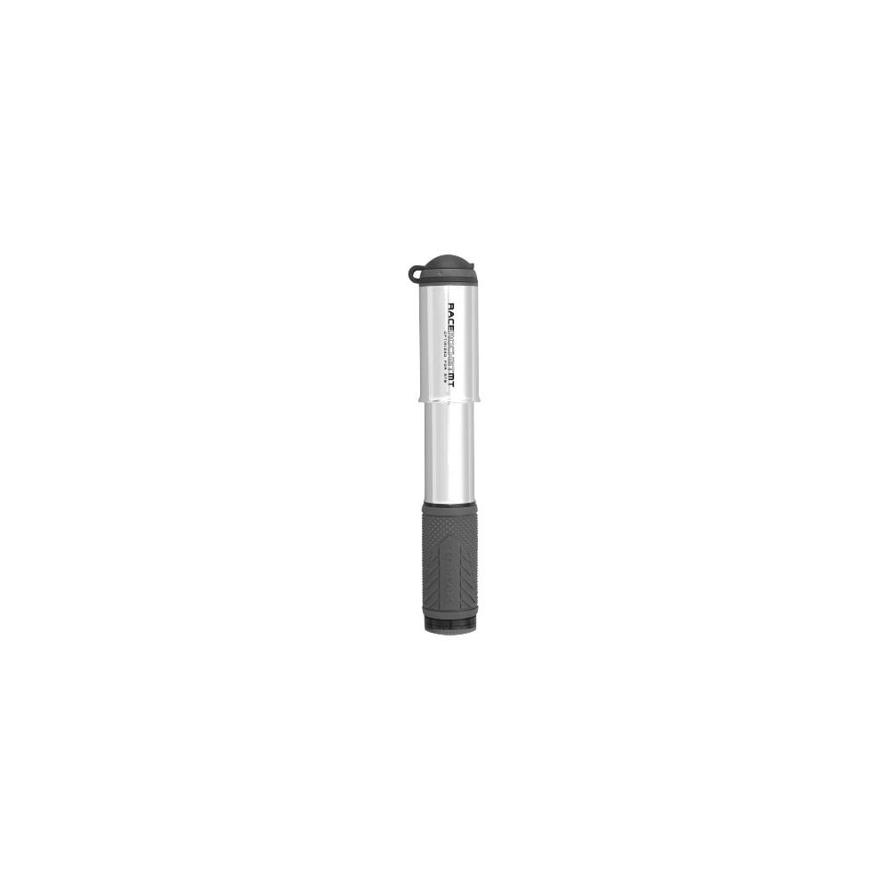 Topeak Race Rocket MT mountain bike hand pump with flexible hose and pressure gauge, inflates tires up to 90psi.