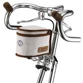 Dia-Compe ENE front bag for ENE carrier, durable canvas pannier bag for cycling accessories, shown attached to bike.