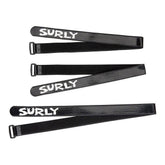 Surly Whip Lash gear strap set with adjustable nylon straps and bike frame mounts for secure gear attachment.