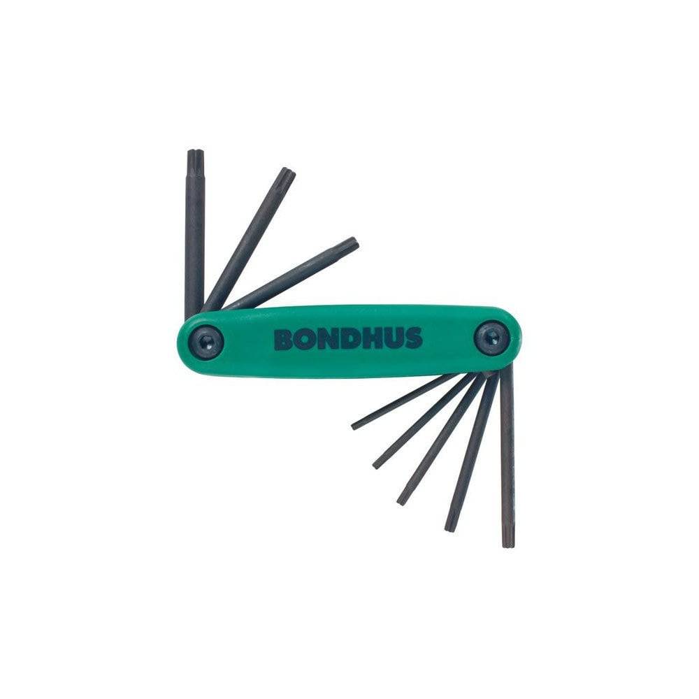 Bondhus TORX fold-up tool set with 8 sizes T9 to T40, compact workshop tool for bike maintenance and repairs.