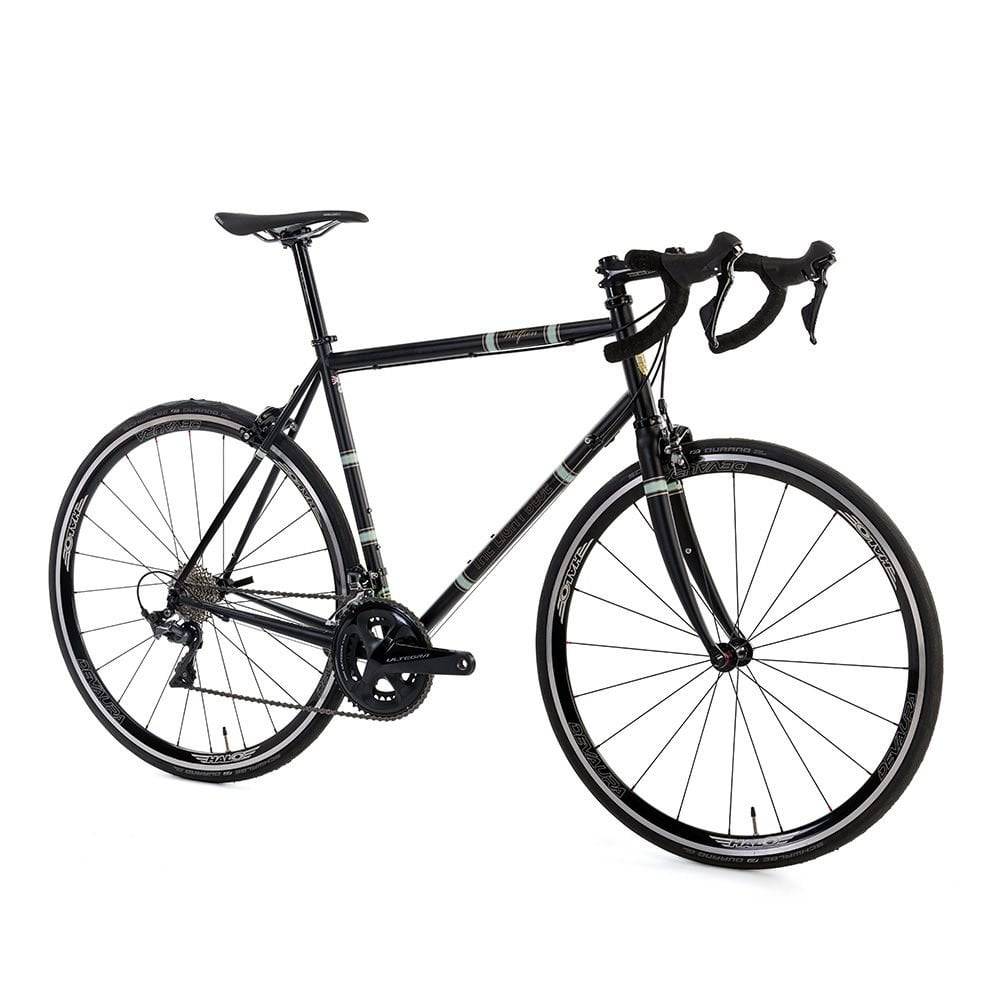 Light blue Wolfson road bike with Shimano Ultegra R8000 22-speed groupset, featuring drop handlebars and lightweight frame.
