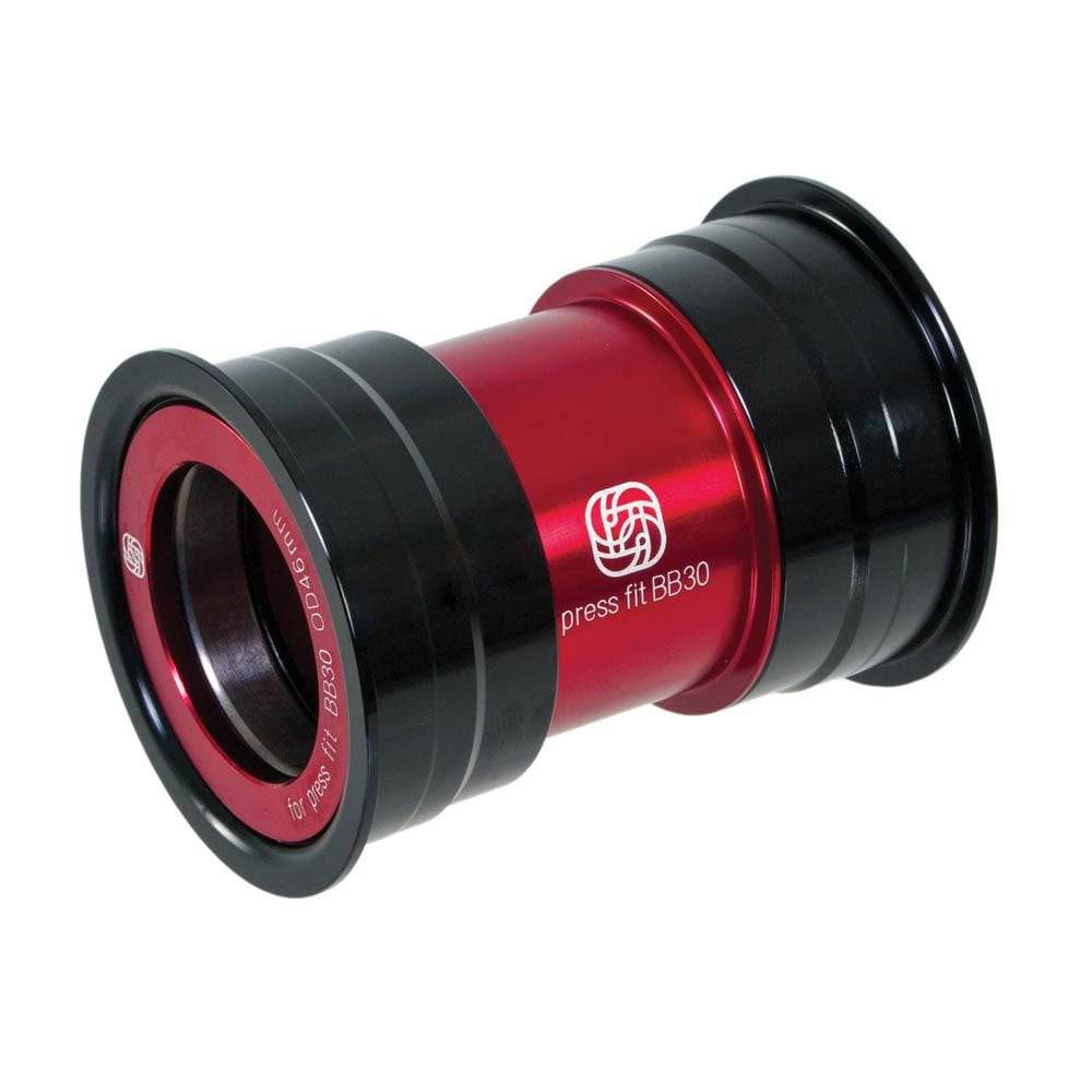 Gusset Components GRS PF30 bottom bracket for 46mm shell, compatible with road and MTB bikes, installed in bike frame.