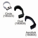 Dia-Compe brake clamps for track bike, compatible with oval, round, and aero forks, shown in a close-up view of the components.