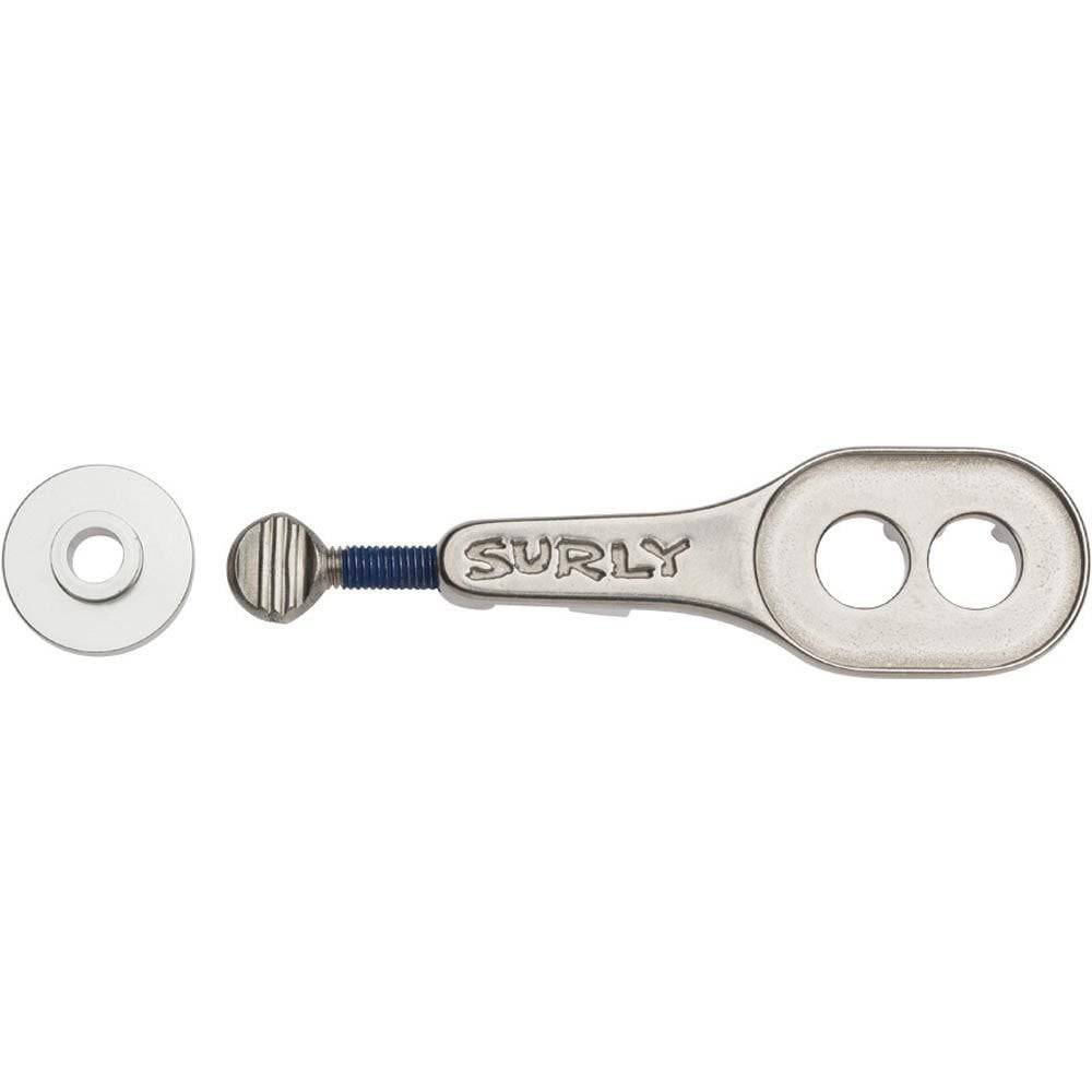 Surly Hurdy Gurdy chain tensioner for bikes, adjustable dropout component for bike frame tension adjustment.