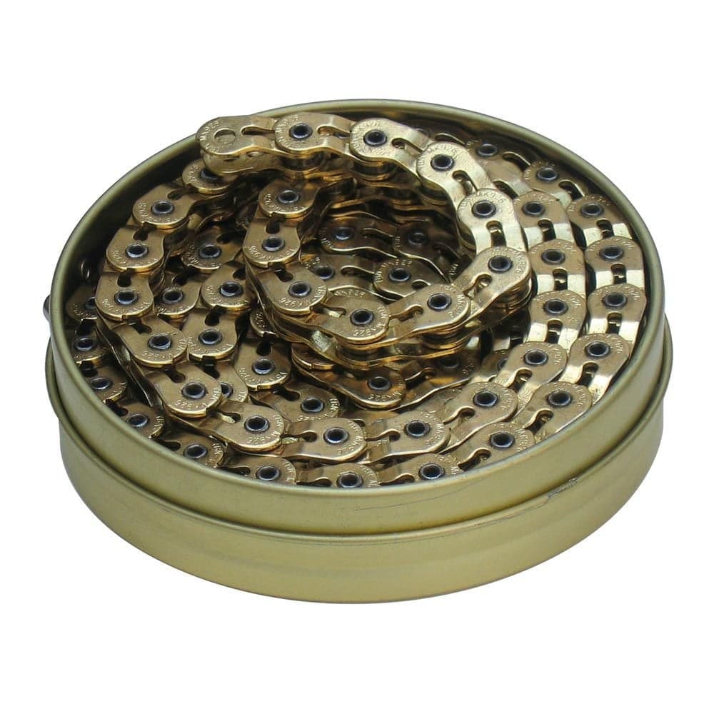 Gusset Components Bling Slink 1/2 x 3/32" single-speed chain with gold finish, showing the shiny gold metal links.