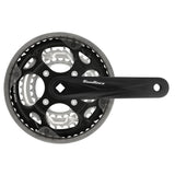 SunRace FCM300 triple crankset for MTB with chain guard cover, 3x8/7-speed bike components, showing crank arms and chainring.