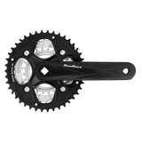 SunRace FCM500 triple crankset with 42-34-24T chainrings for 3x8/7-speed mountain bike drivetrain, showing crank arms and chainrings.