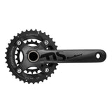 SunRace FCMS66 double crankset for MTB with 2x10-speed gears and bottom bracket, featuring black alloy arms and chainrings.