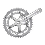 SunRace FCR818 double 8-speed road bike crankset with Super Fluid Drive technology, showing crank arms and chainring details.