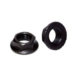 Weldtite cotterless axle nuts with 14mm hex head for bike wheel components, shown in a close-up image.