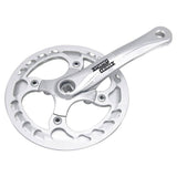 Sturmey Archer FCS74 single track cycling crankset with removable chainrings, component for racing bicycles.
