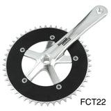 Sturmey Archer FCT22B track crankset with durable black chainring, available in black or silver, for bicycle components.