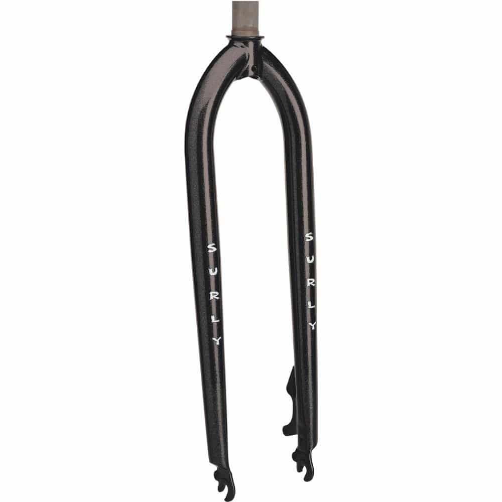 Surly Krampus 29er rigid MTB fork with 1-1/8" threadless steer tube and disc brake guides, bike component for off-road riding.