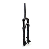 Society Xeno II 100mm dirt jump and street bike forks with adjustable suspension, shown mounted on a mountain bike.