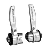 SunRace R30 7-speed downtube road bike shifters with braze-on and clamp-on options, mounted on a bicycle frame.