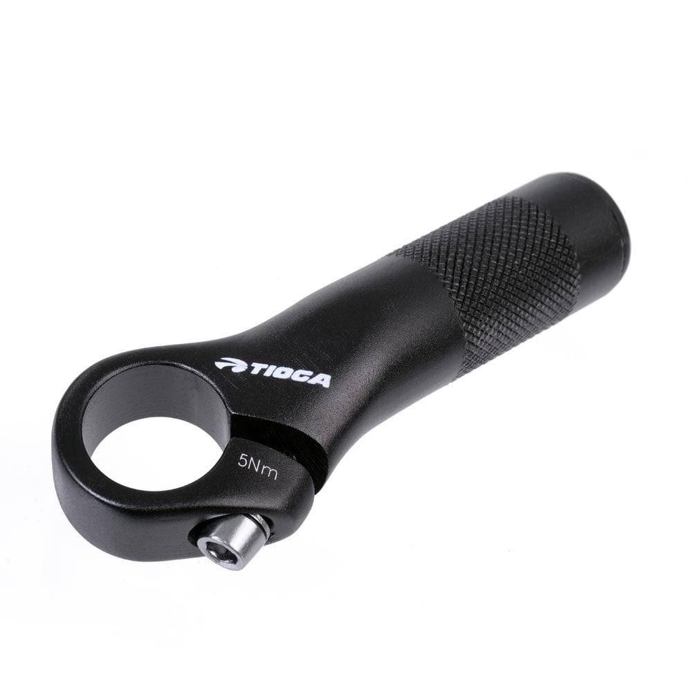 Tioga Power Studs 5 XS bar ends, durable handlebar grip enhancers for bike components, shown attached to bicycle handlebars.
