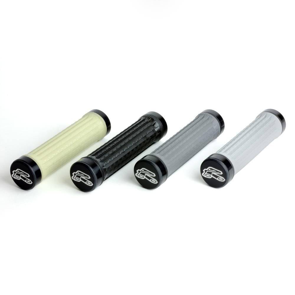 Renthal Traction MTB grips with CNC locking collars for enhanced bike control, featuring textured rubber for superior grip.