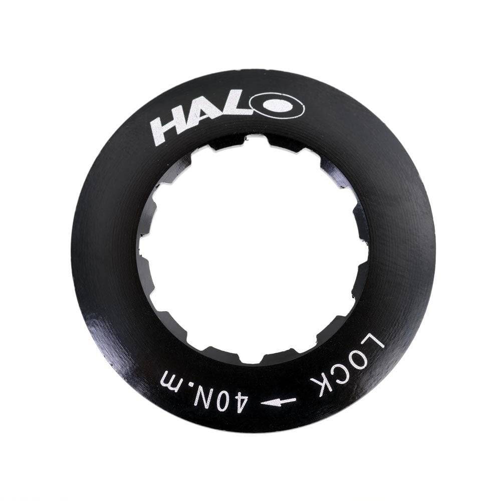 Halo Alloy Cassette Lockring for HG cassettes and Halo Fix G hubs, showcasing the durable metal component with detailed threading.
