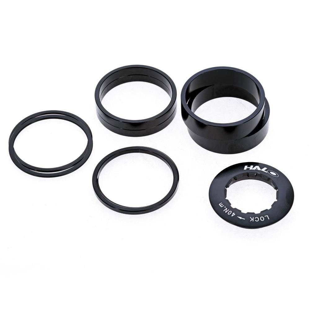Halo HG cassette spacer kit for fixed gear and singlespeed bikes, includes 8 durable components for bike maintenance.