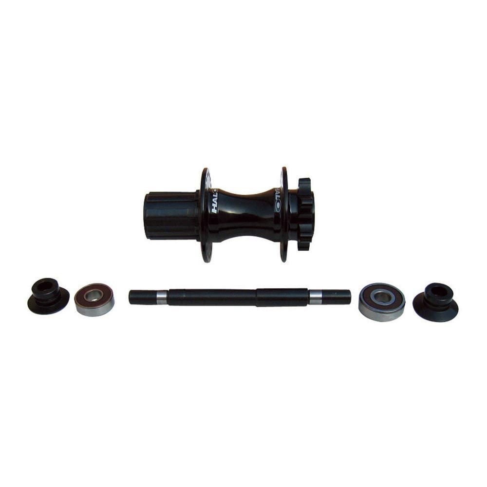 Halo Spin Doctor rear axle kit with CNC Cr-Mo hub, 135mm O.L.D., hollow type, bike components for wheel replacement.