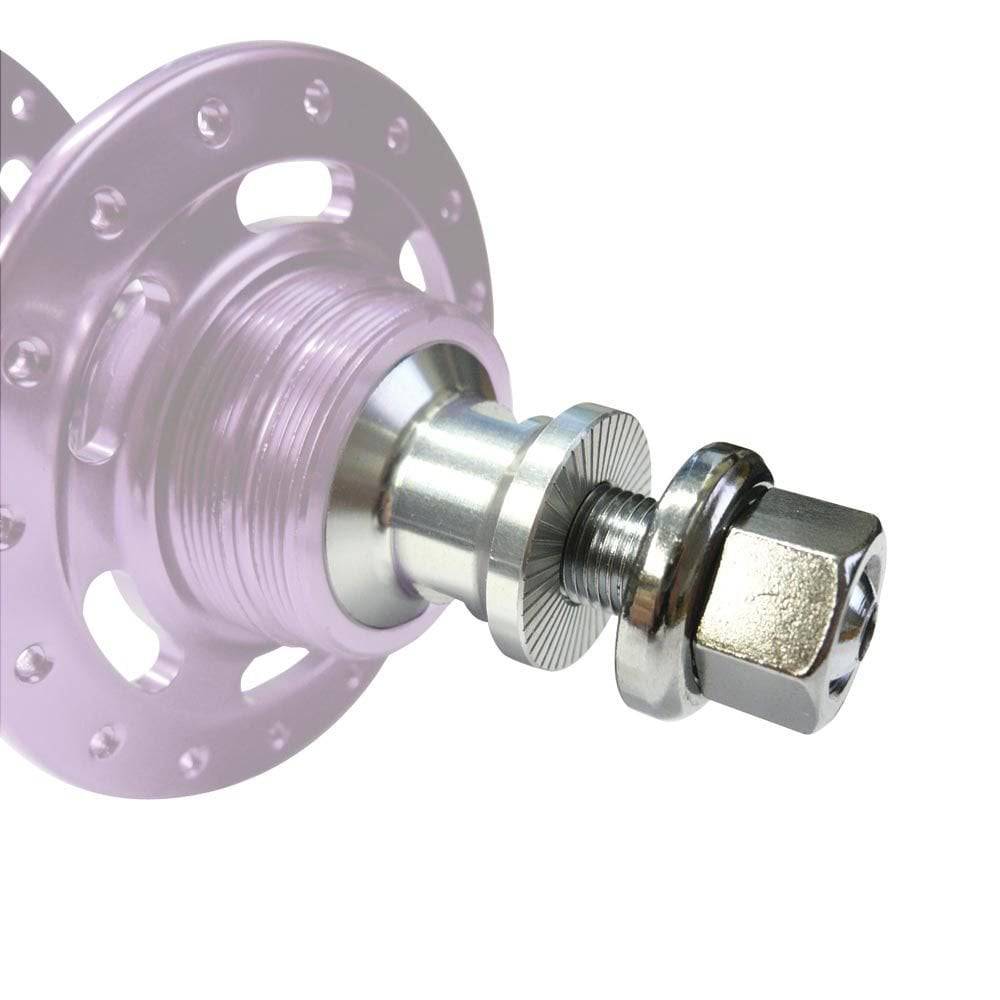Halo Track Rear Axle 130mm conversion hub spare part for TK track hubs, showcasing the metal axle component.