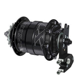Rohloff Speedhub XXL 190mm bike hub with quick release axle for 10mm systems, featuring black and silver components.