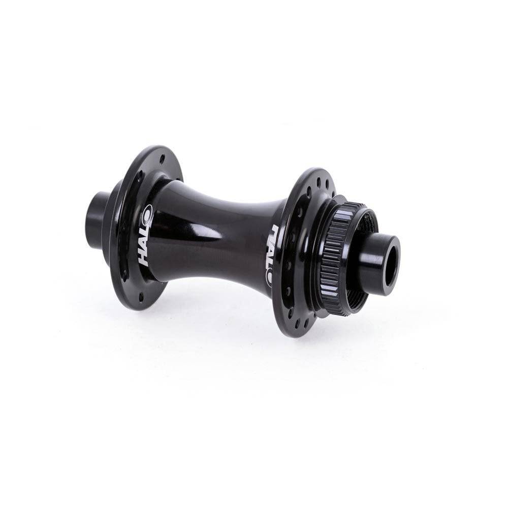 Halo RD2 centerlock road disc brake hub for bicycle wheels, showing the durable hub with disc mount and spokes in a close-up view.