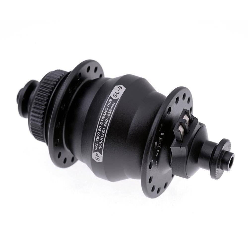 SP Ultraslim Dynamo Disc Hub for Centre Lock Disc Brakes, compact bike component with efficient power generation.