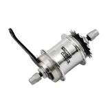 Sturmey Archer S1C single-speed coaster hub with integrated brake for commuter bikes, shown with mounting components.
