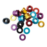 Pair of Halo CNC machined alloy axle nuts in anodized colors for M9 and M10 hubs, automotive wheel components.