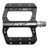 HT Components AE-12 Junior BMX flat pedal with 10 pins for improved grip, featuring a durable alloy body and anti-slip design.
