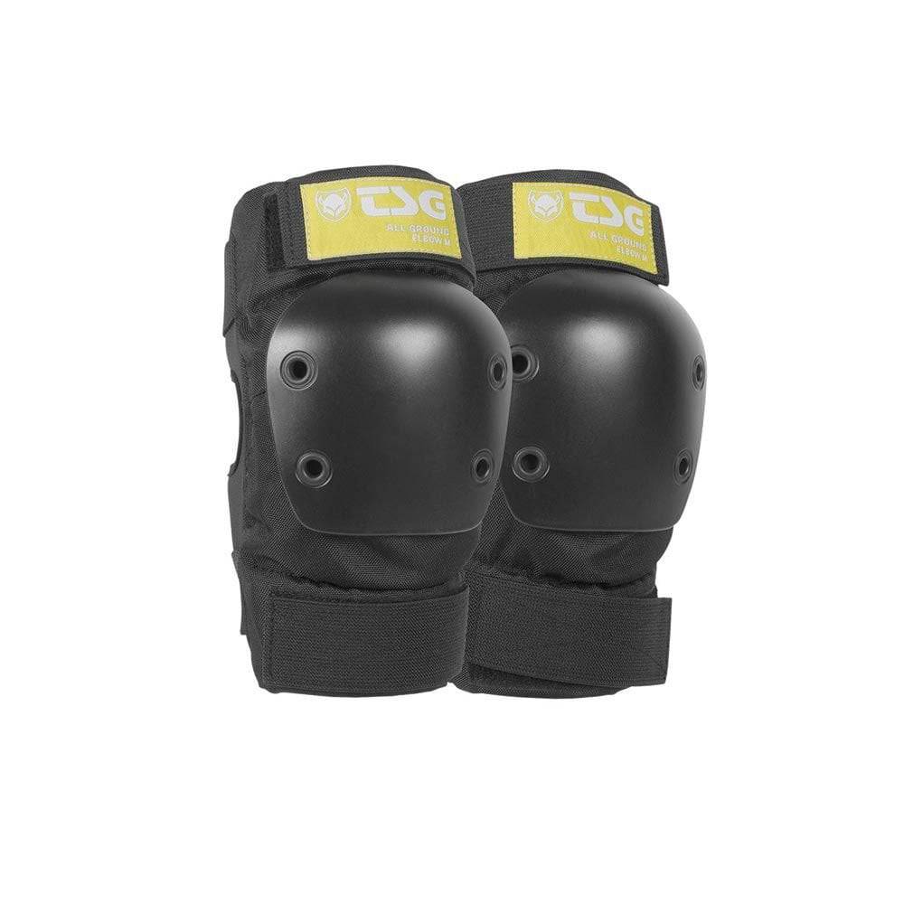 TSG All Ground elbow protection pads with adjustable straps, designed for riders' safety and comfort in clothing gear.