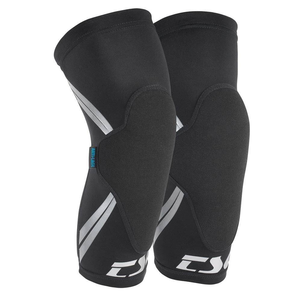 TSG Dermis Pro A knee sleeve for BMX racing and enduro riding, showing black protective compression gear on a rider's knee.