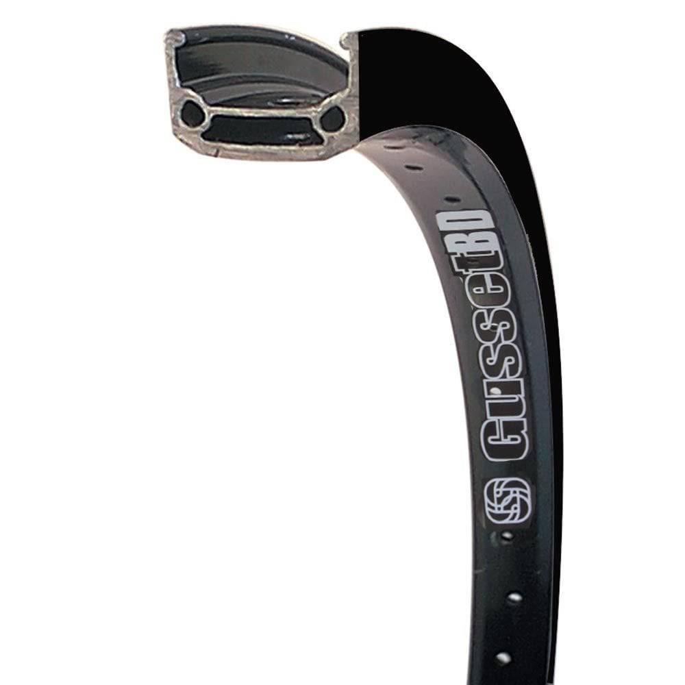 Black Gusset Components dog rims with 36/48 spokes for dirt and street bikes, showing sturdy, durable bike wheel components.