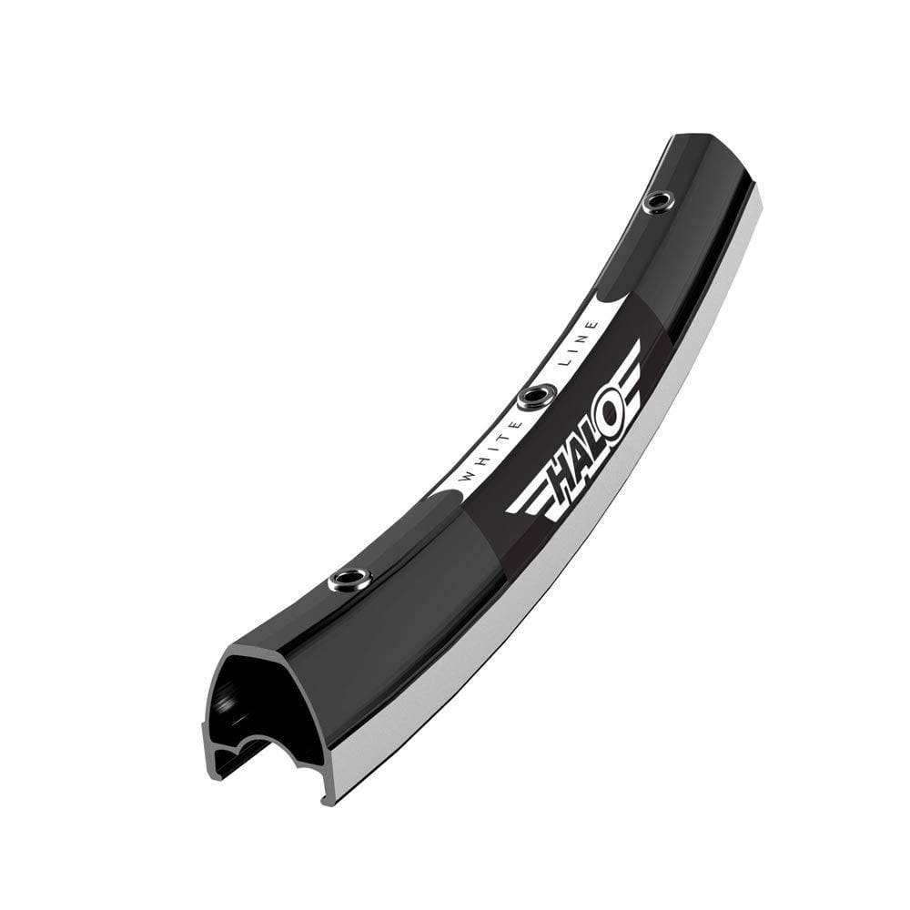 Halo White Line road cycling rims with 3 drilling options for custom wheels, showcasing lightweight alloy components.