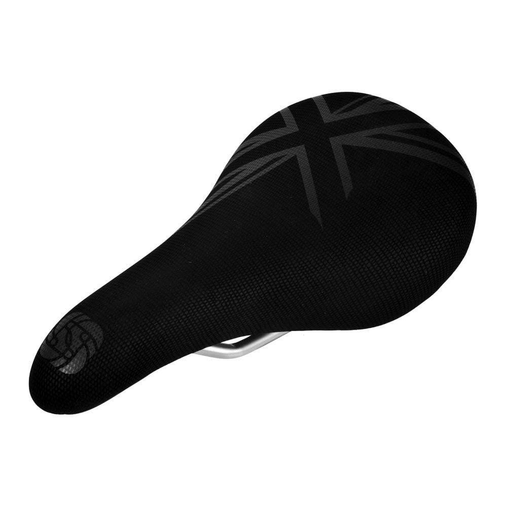 Gusset Components Fat Jack saddle with deep foam padding and Cro-Mo rails, designed for comfortable cycling performance