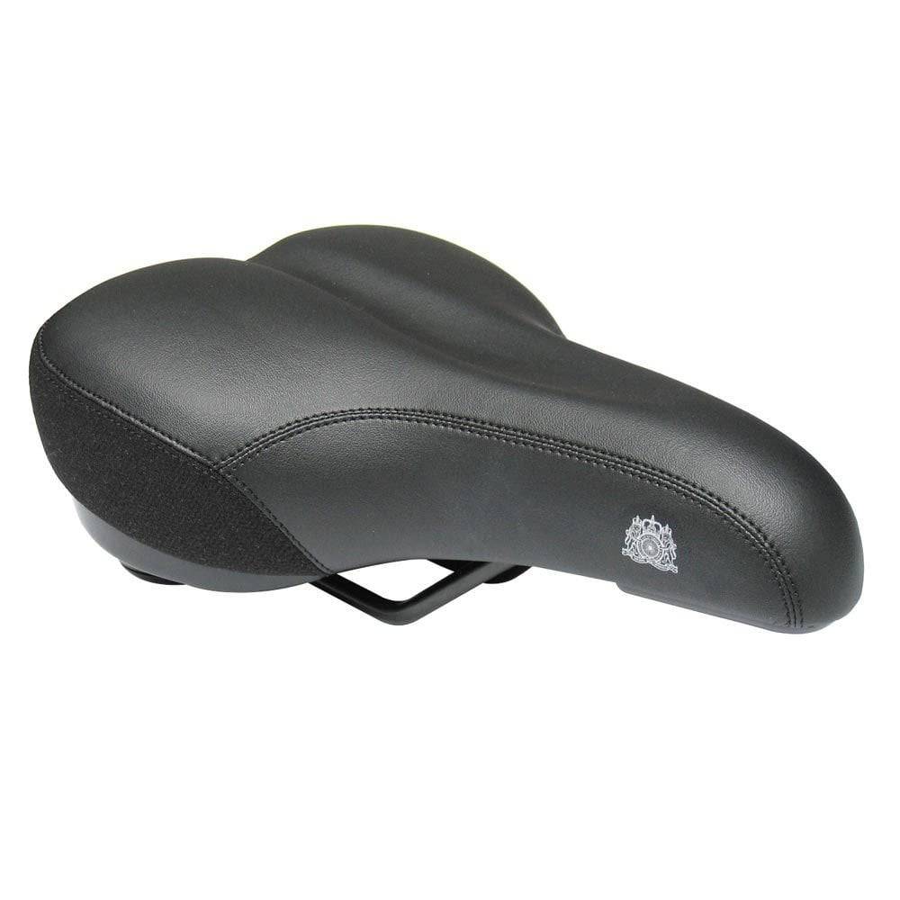 Passport Upper Class Gents Saddle with gel padding and shock absorption for cycling, shown from a side angle.