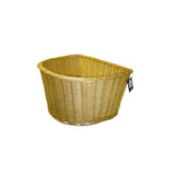 Passport handwoven wicker front mount bike basket with matching panniers and bags, designed for secure bike accessory storage.