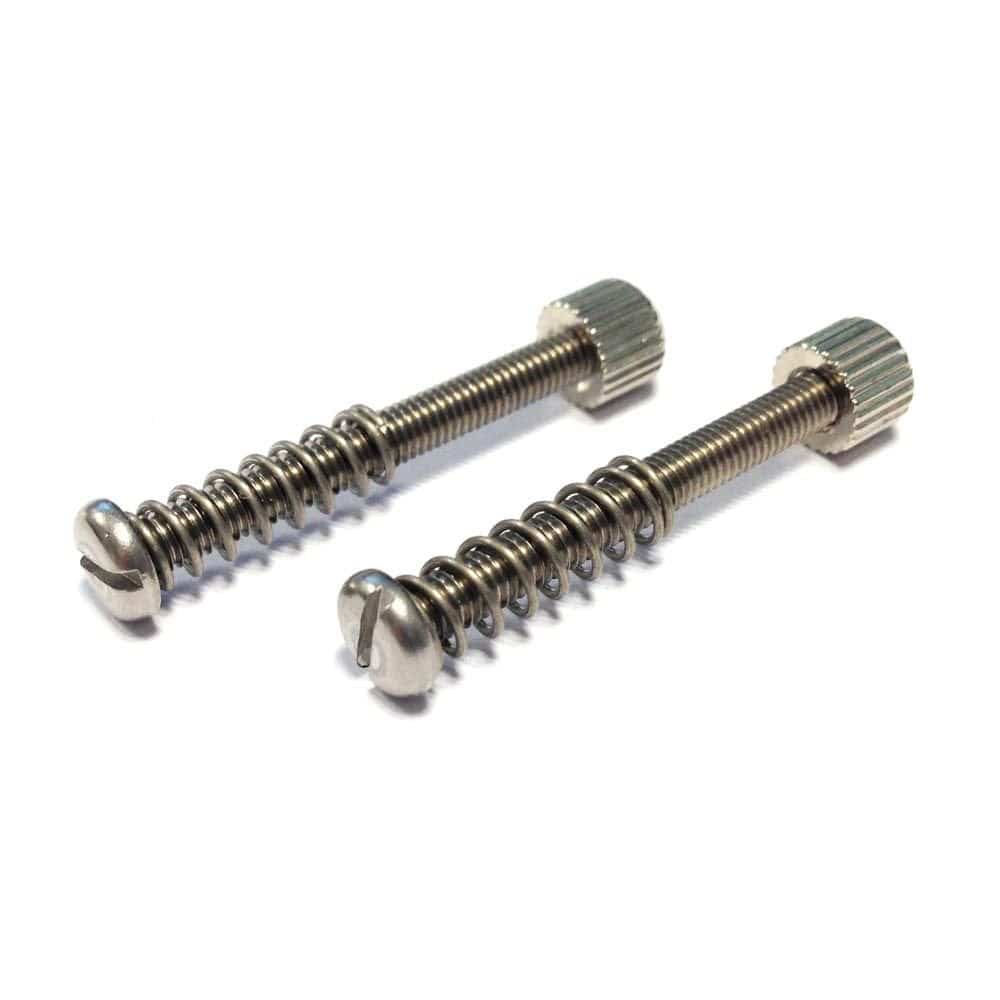 Pair of ID Brand ID Frame Dropout Adjusting Screws with nuts for precise bike frame alignment, shown with screws and nuts on a component.