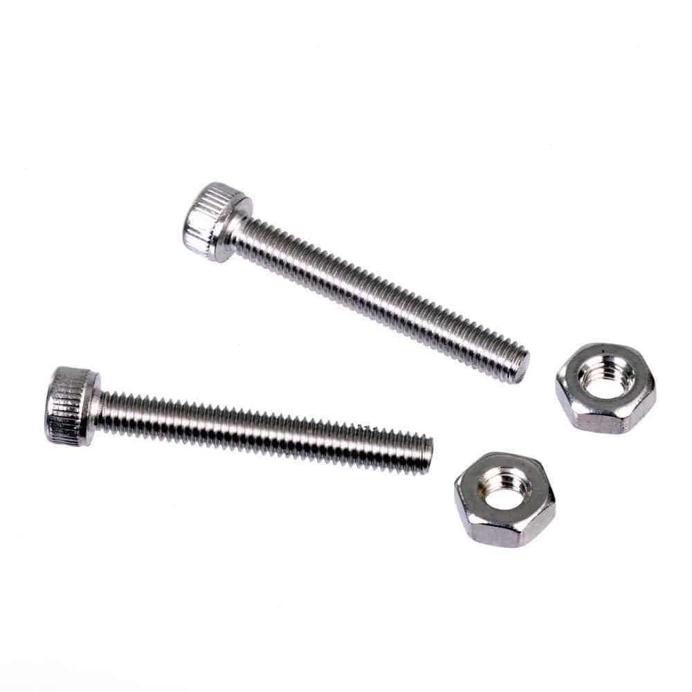 ID brand dropout adjusting screws with nuts for precise bike frame alignment, shown with metal screws and nuts.
