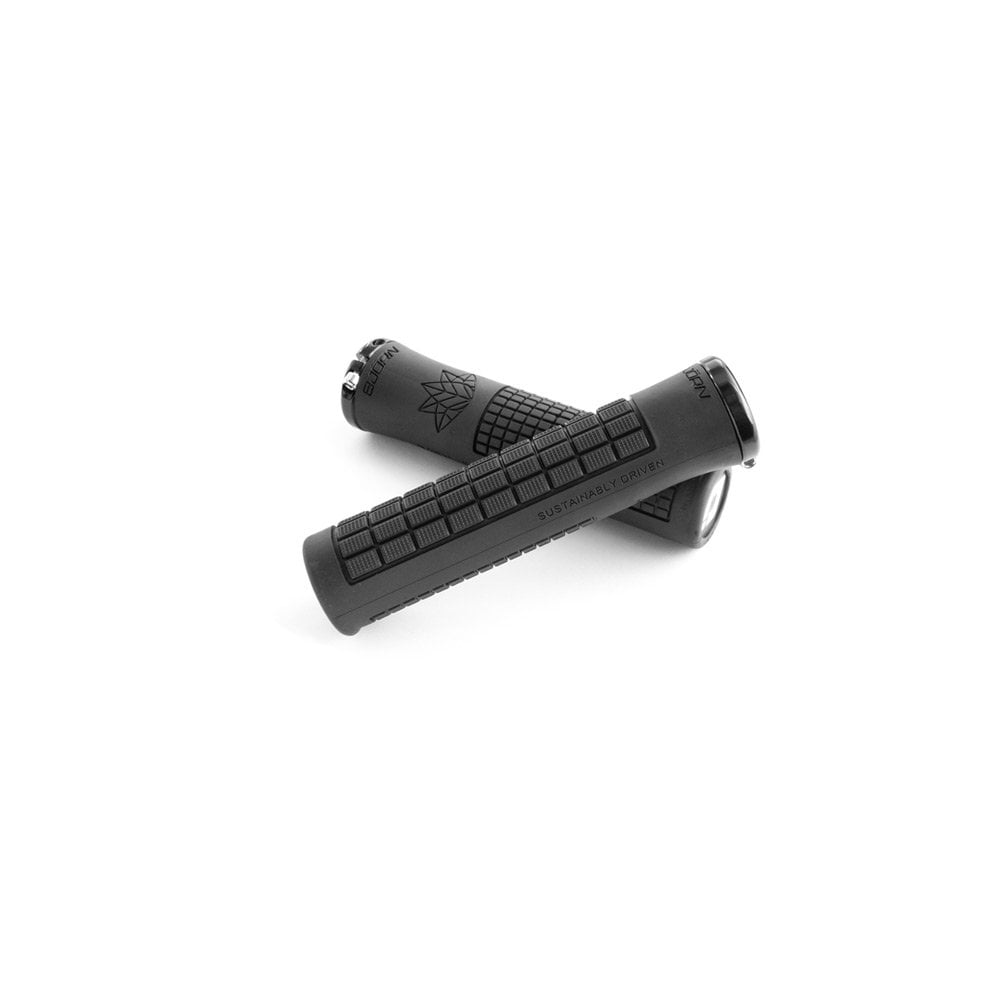 ODI Bjorn MTB BMX lock-on grips in black, 135mm length, recycled durable rubber for mountain biking and BMX components.